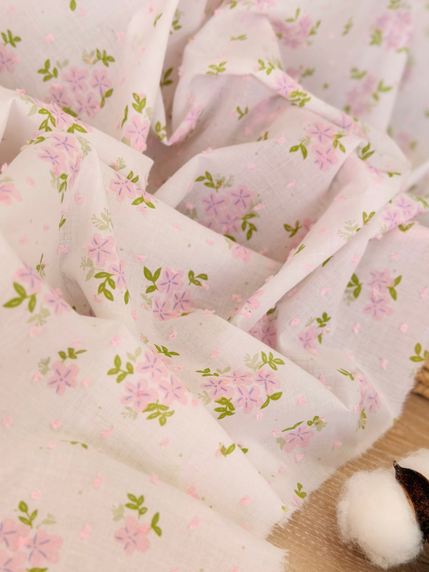 Printed Plumeti Cotton Pink Hydrangea