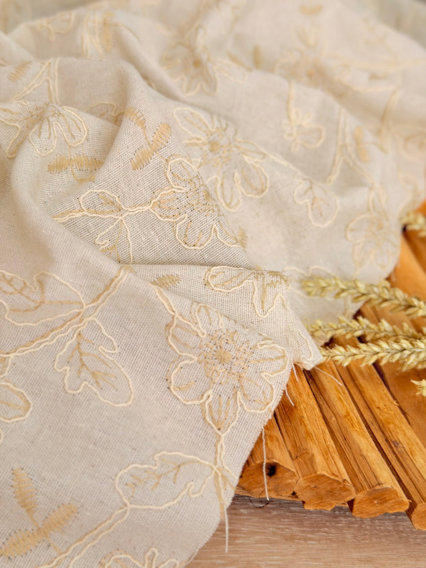 Embroidered Linen Ivory Meadow