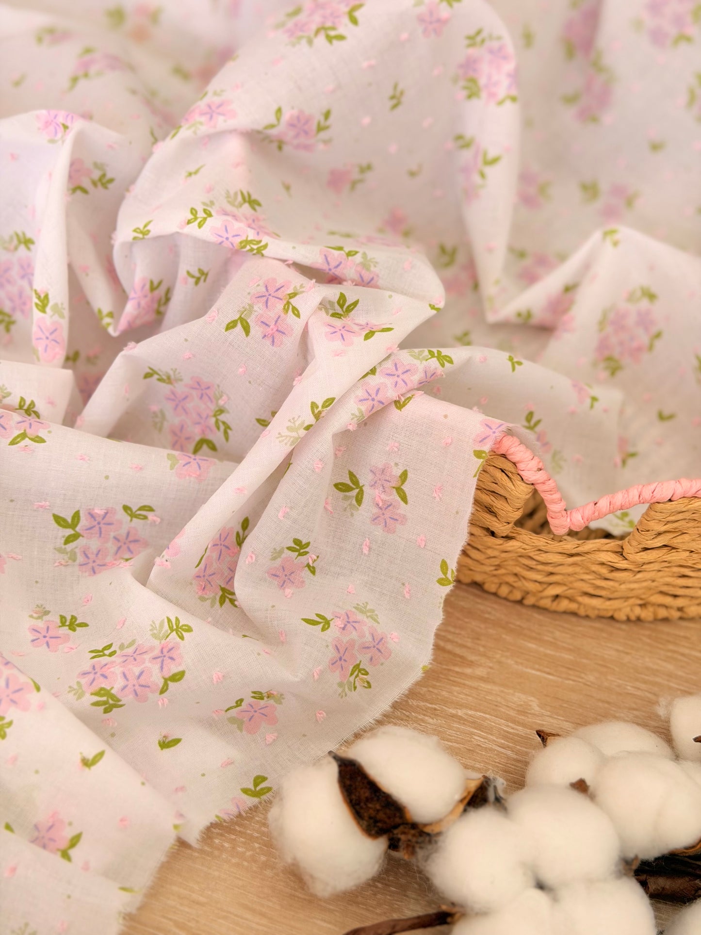 Printed Plumeti Cotton Pink Hydrangea