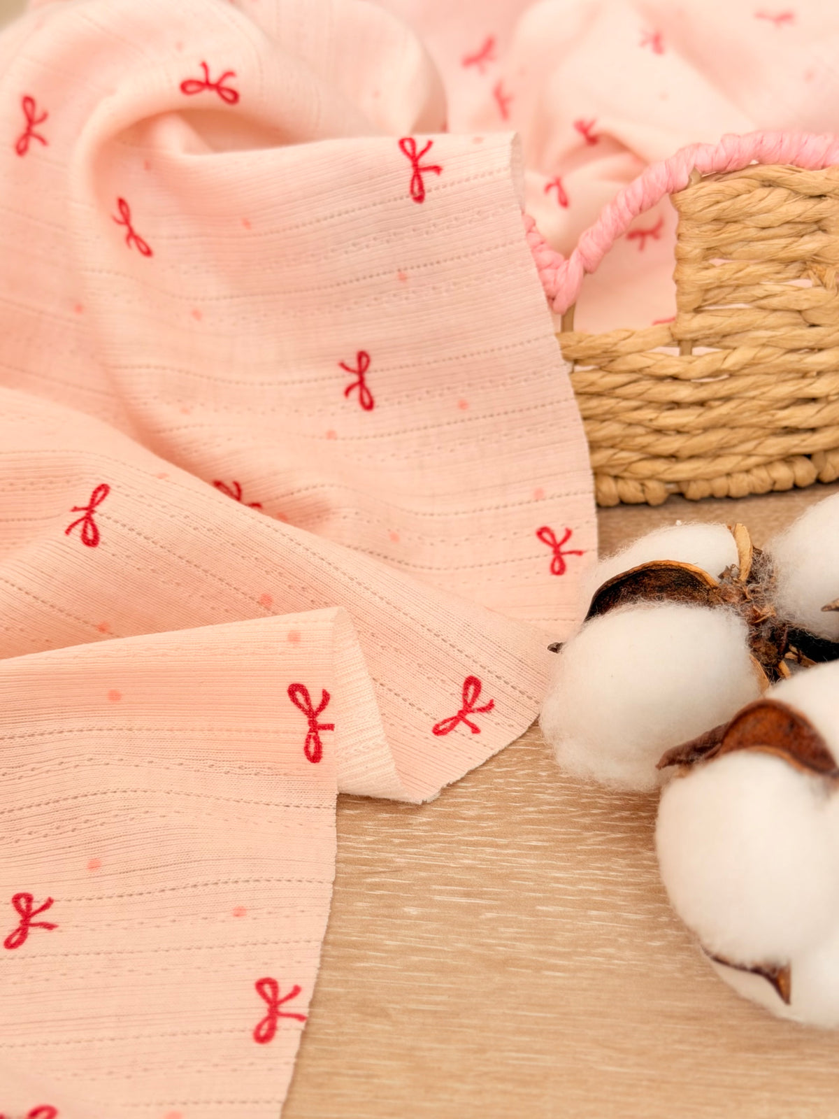 Printed Cotton Jersey Cherry Bows