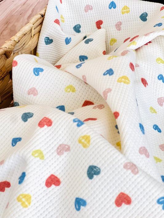 Printed Waffle Fabric Colorful Hearts