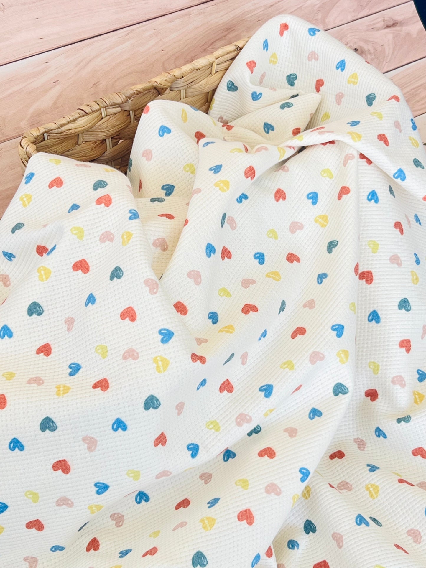 Printed Waffle Fabric Colorful Hearts