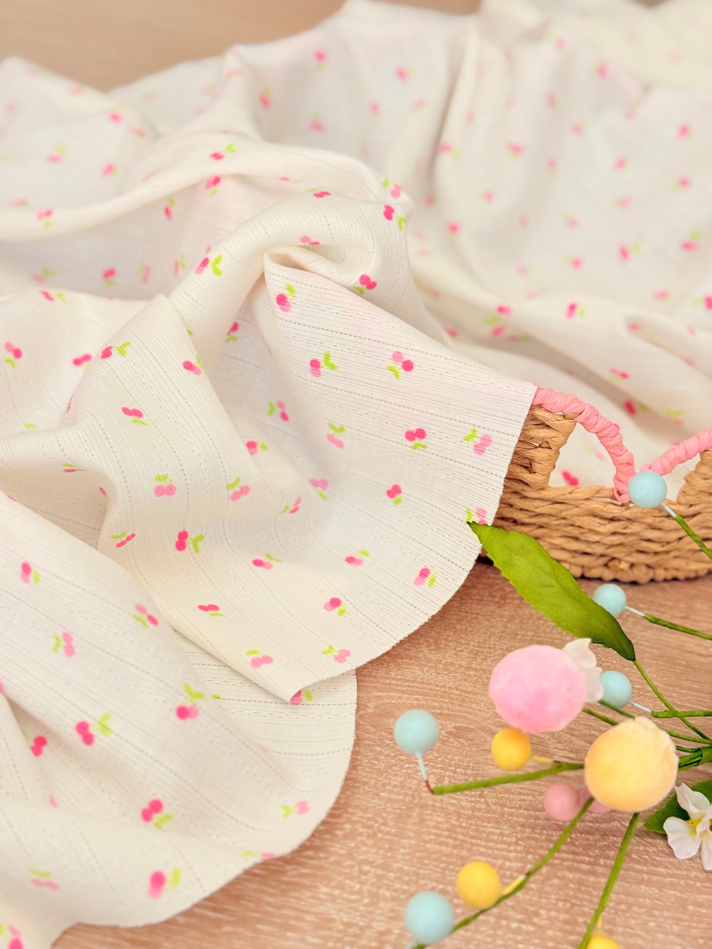 Printed Cotton Jersey Sweet Cherries