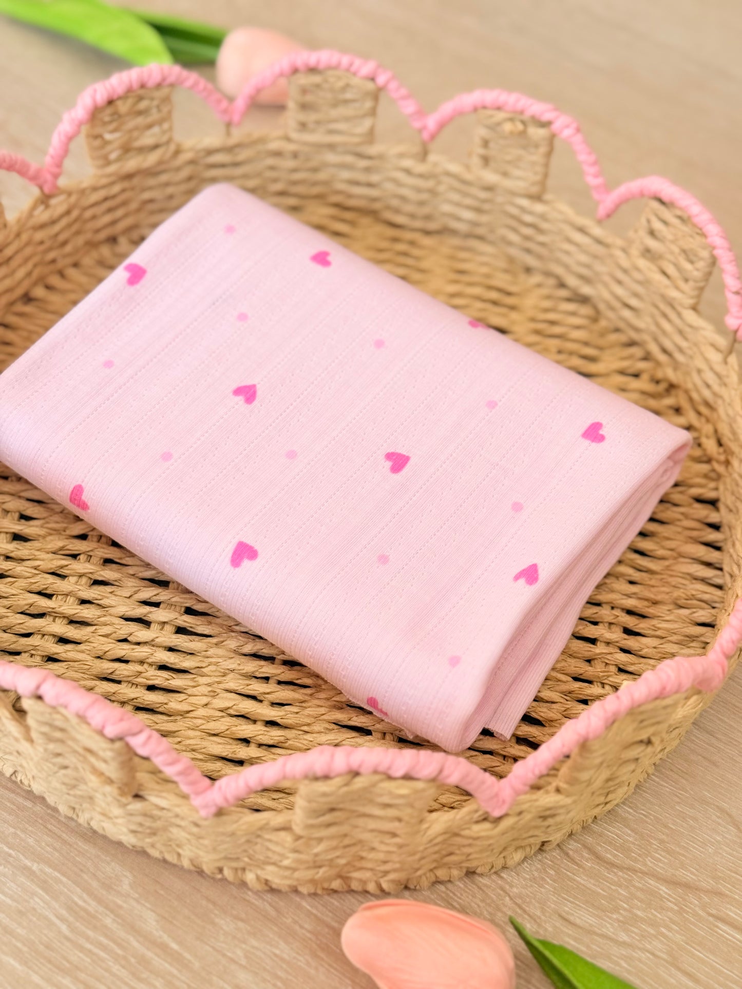 Printed Cotton Jersey Rosy Hearts