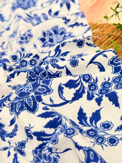 Printed Linen Indigo Garden