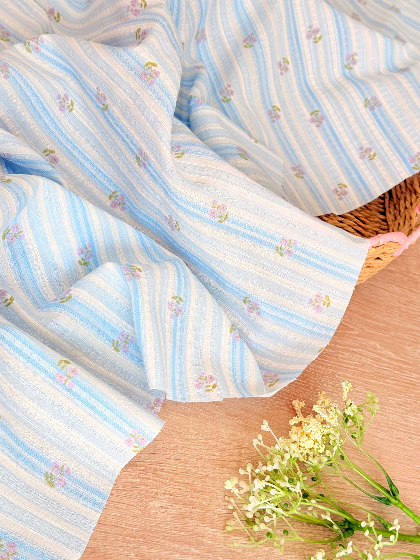 Embroidered Cotton Bluebell Stripe