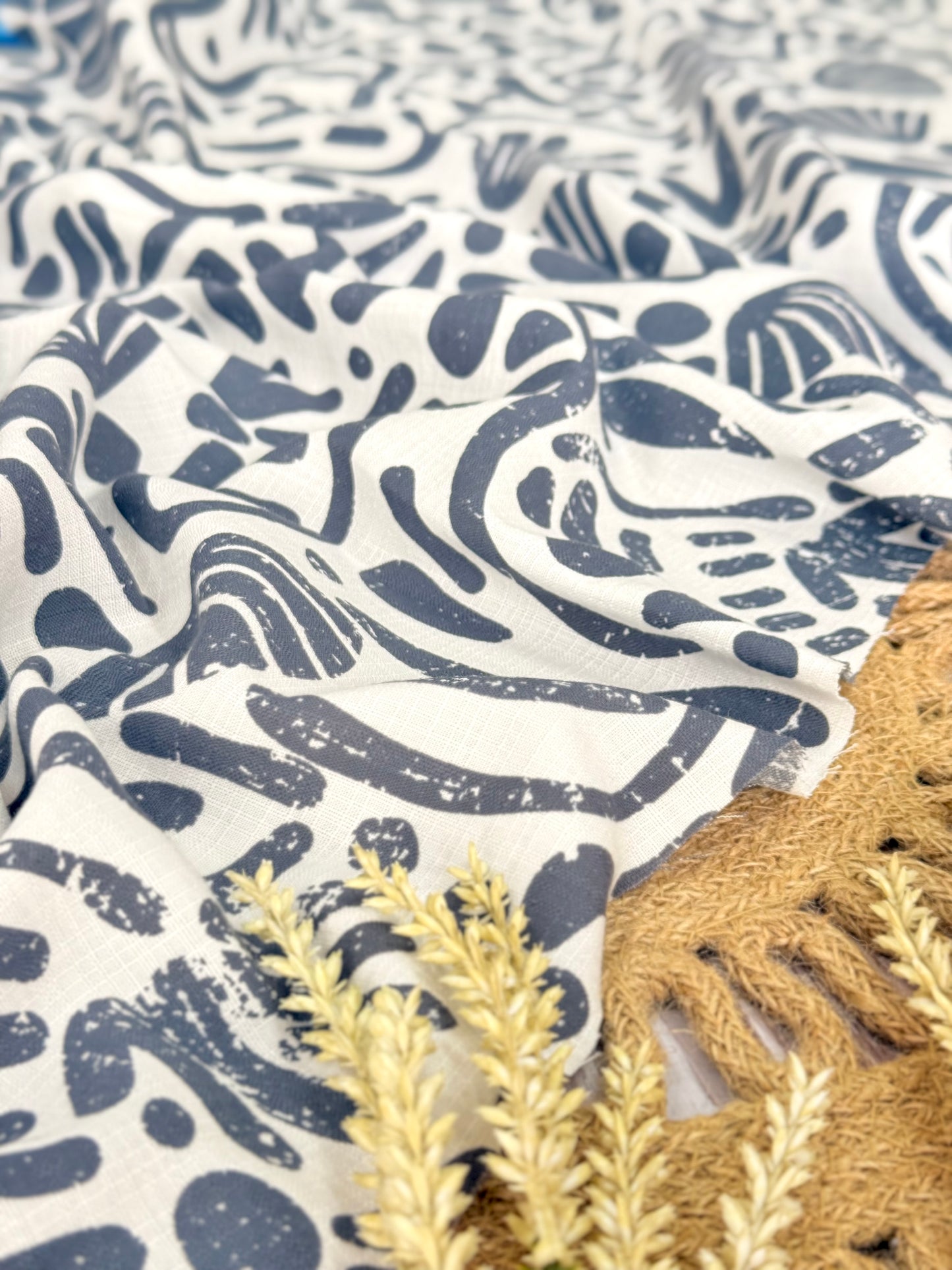 Printed Linen Slub Natural Shapes