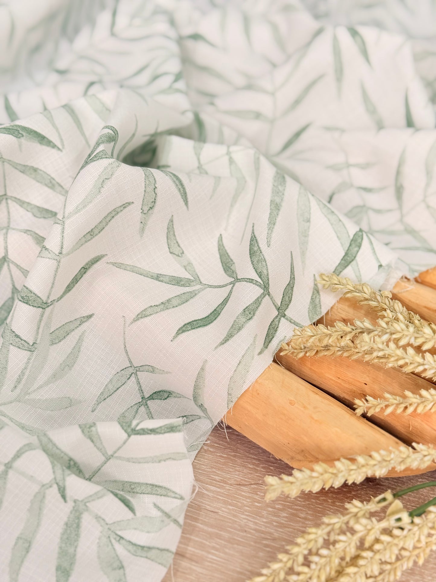 Printed Linen Slub Willow Leaves