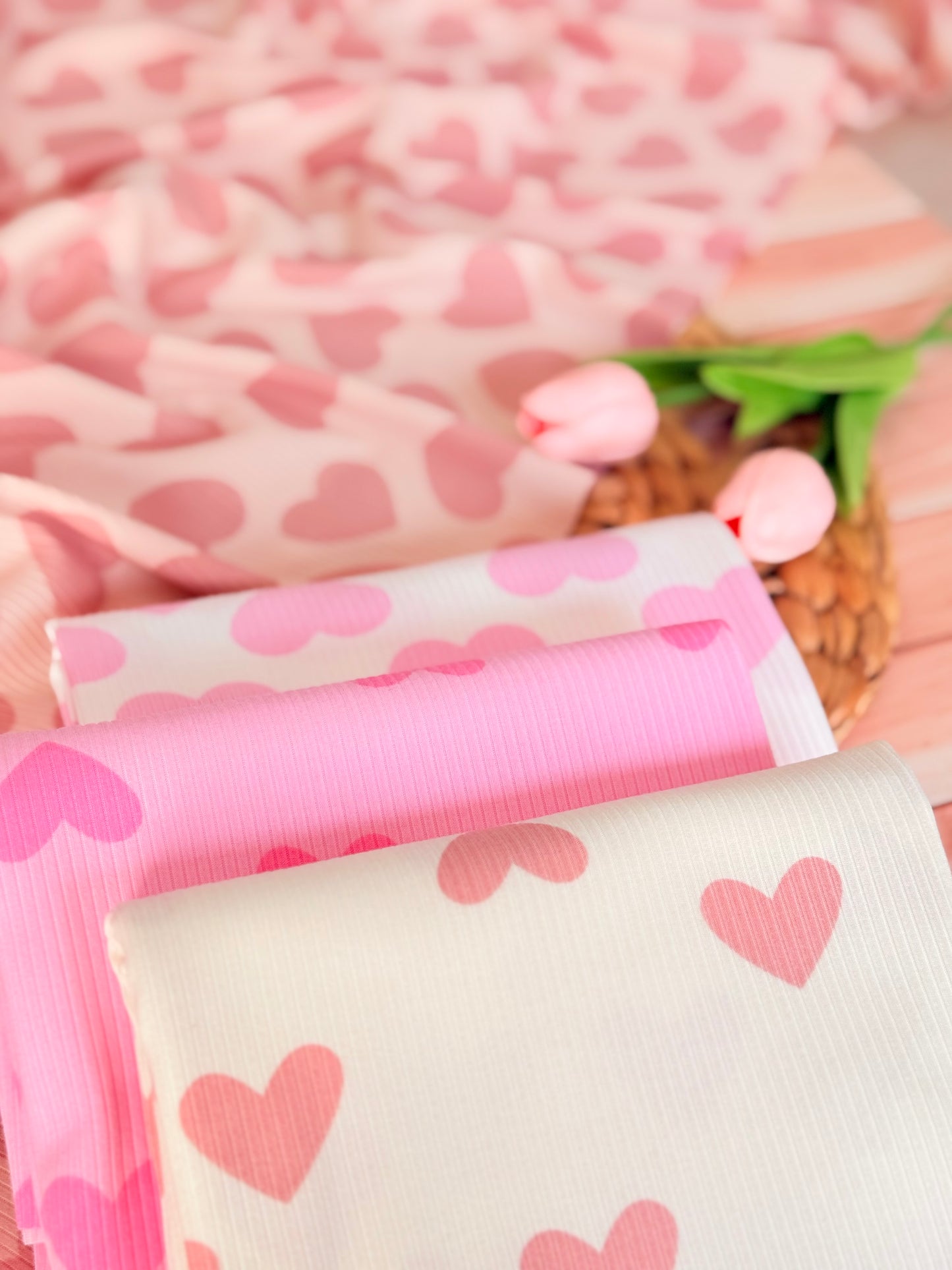 Printed Rib Pink Hearts Dream