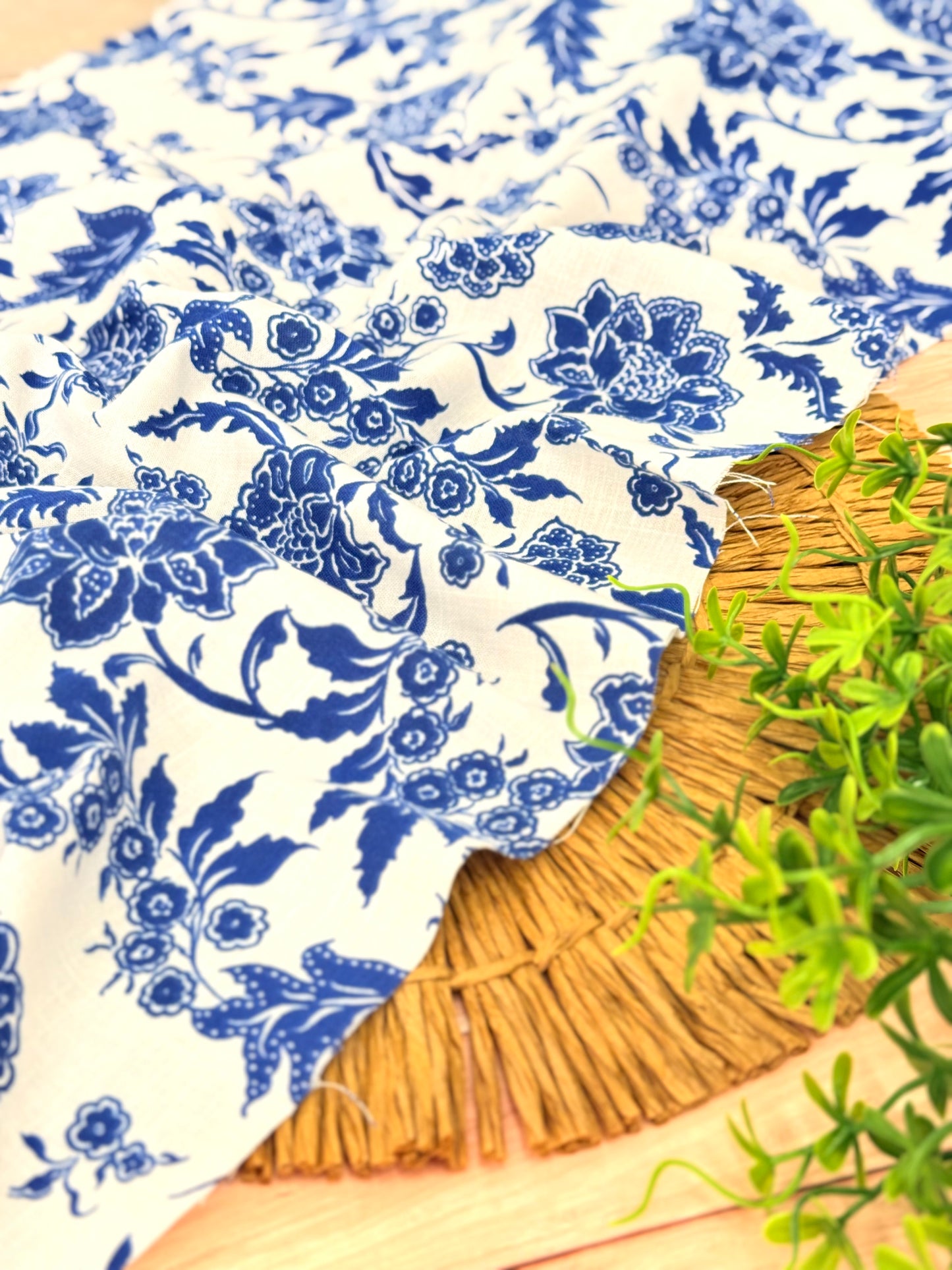 Printed Linen Indigo Garden