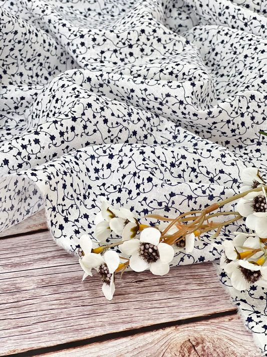 Printed Linen Navy Flower