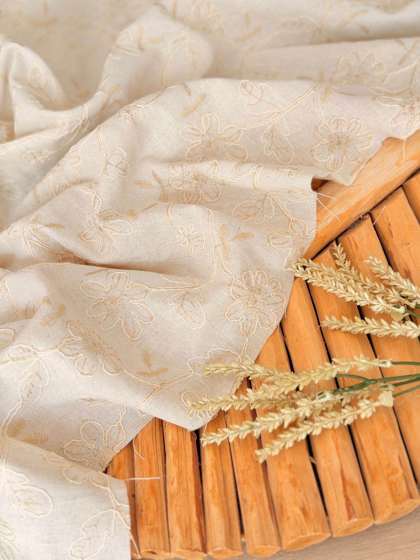 Embroidered Linen Ivory Meadow