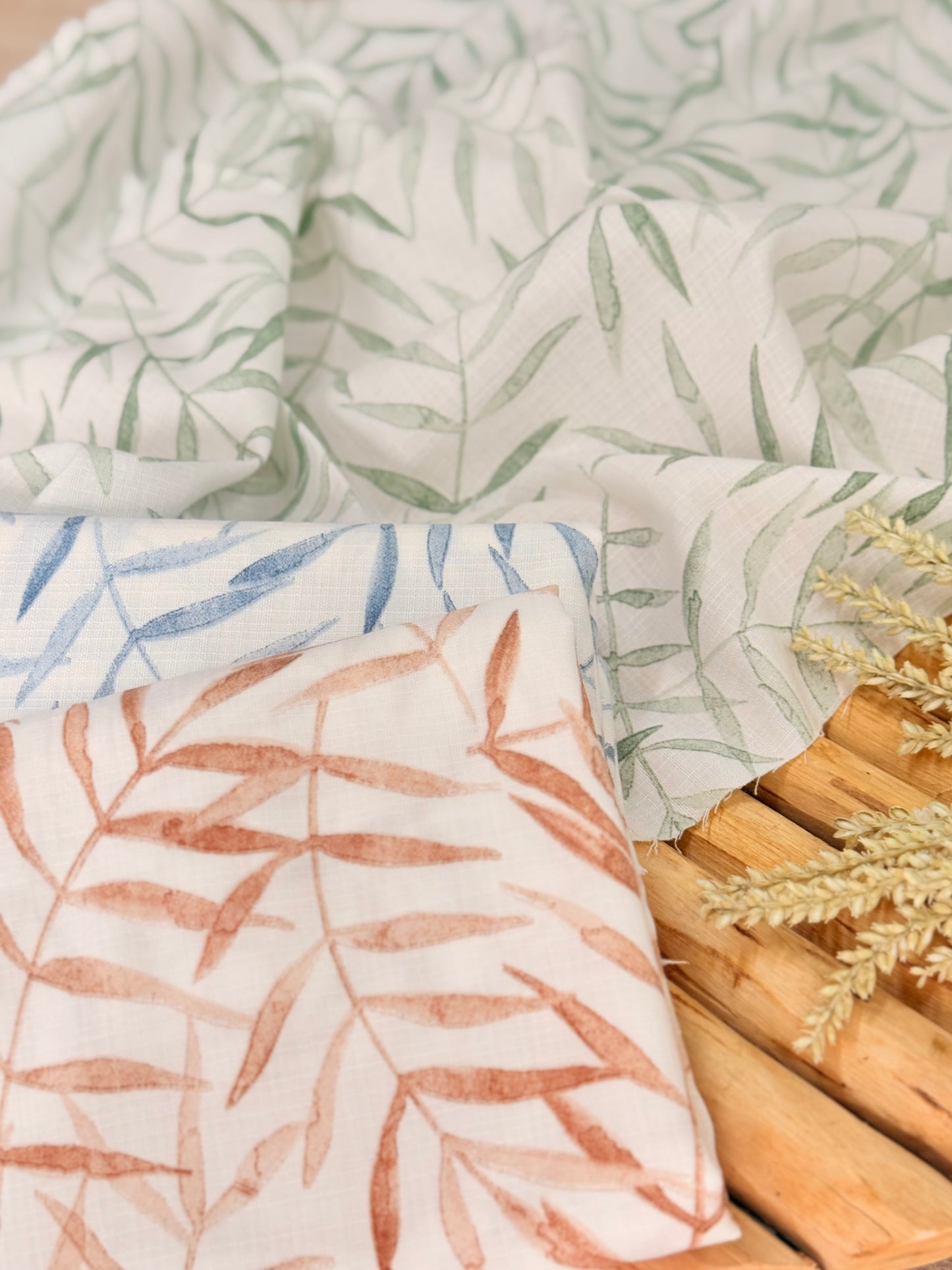 Printed Linen Slub Willow Leaves