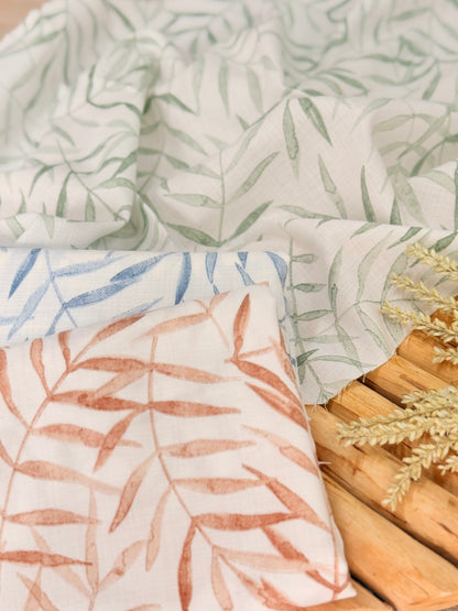 Printed Linen Slub Willow Leaves