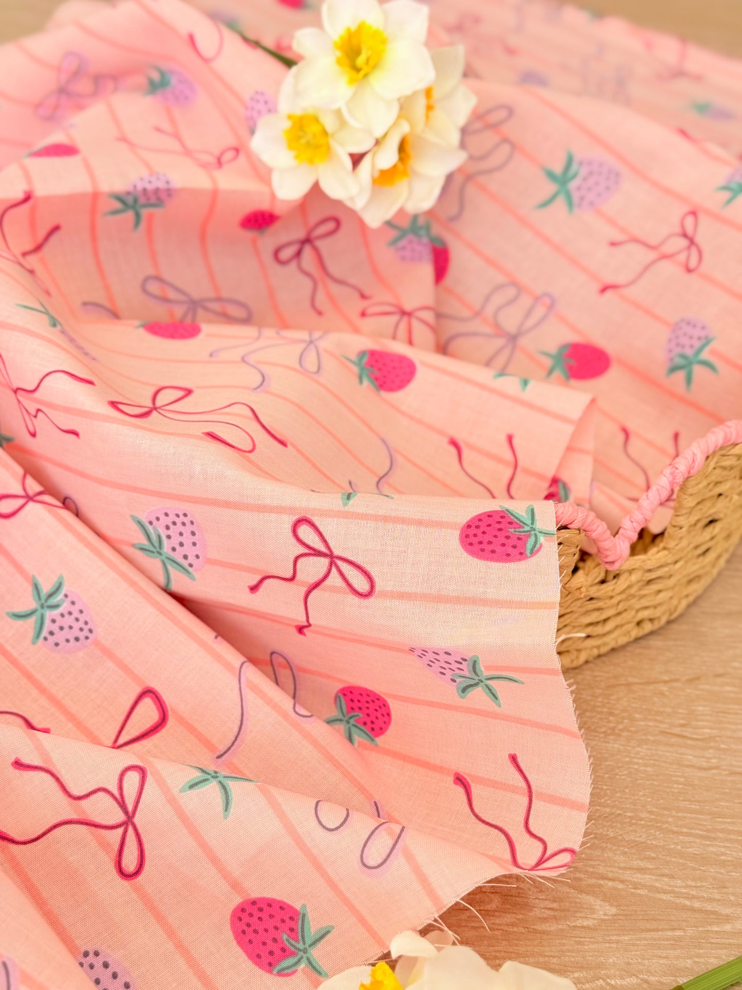 Printed Cotton Strawberry Ribbons
