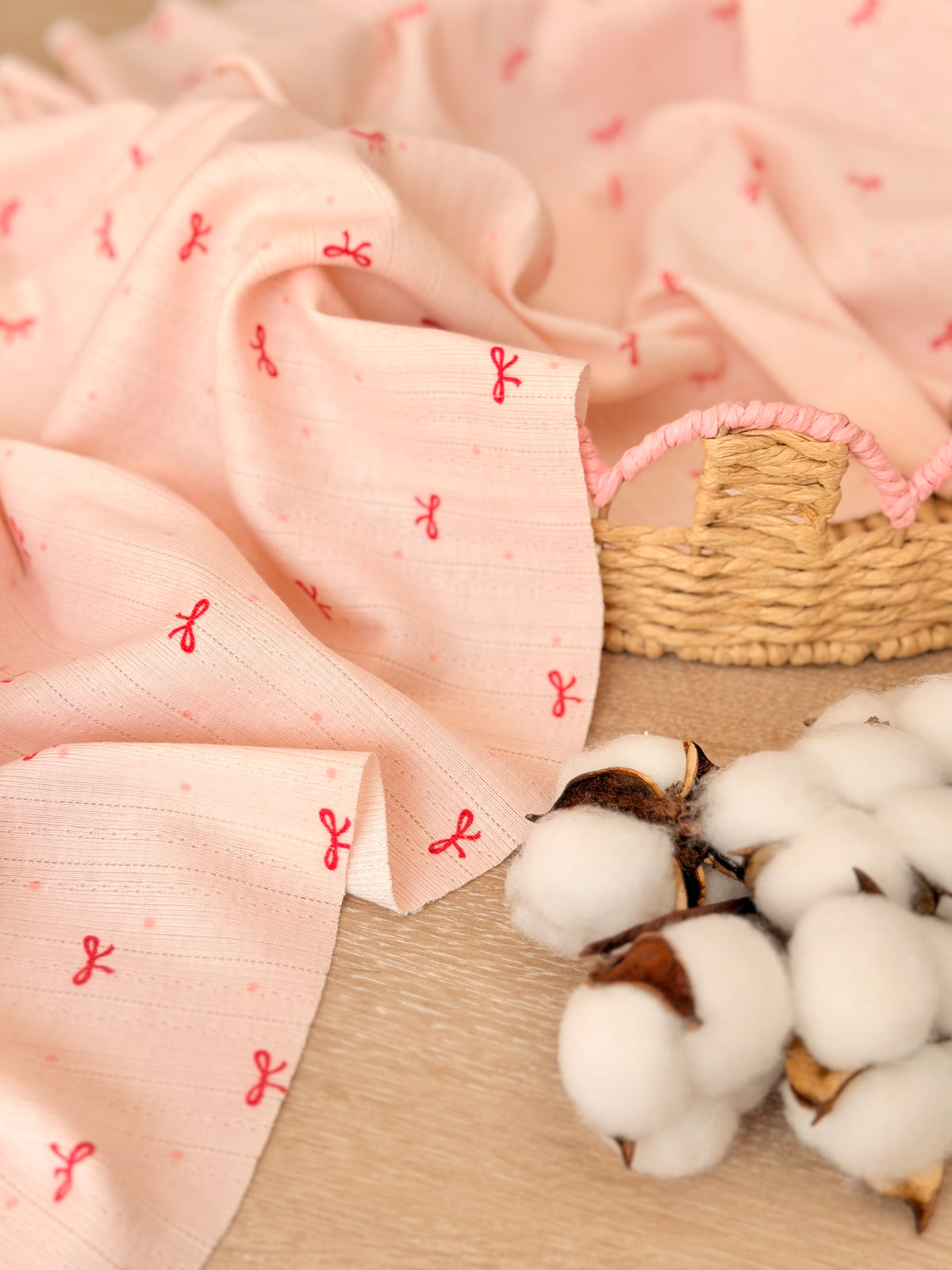 Printed Cotton Jersey Cherry Bows