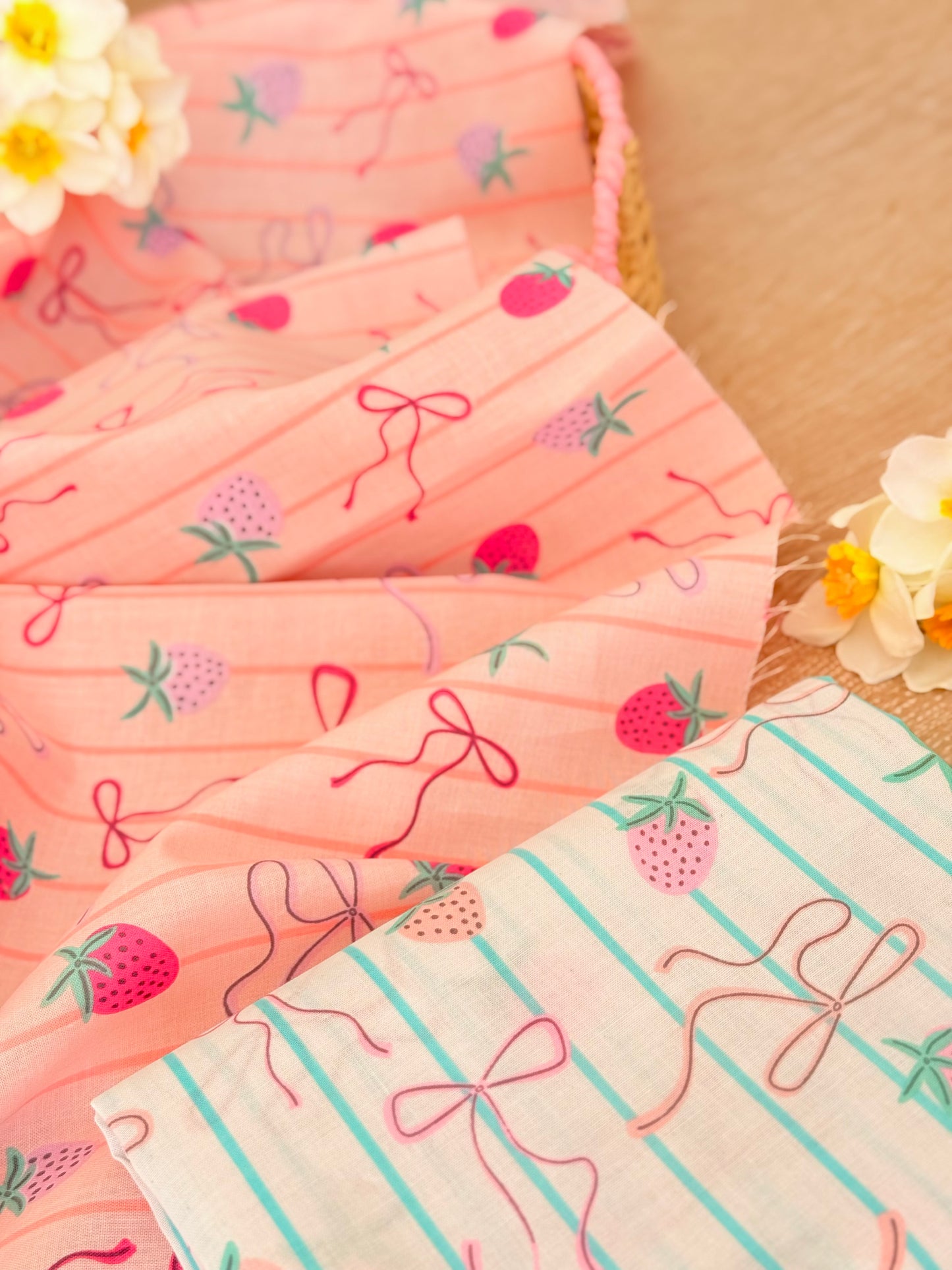 Printed Cotton Strawberry Ribbons