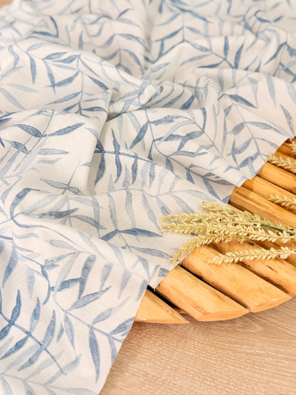 Printed Linen Slub Willow Leaves