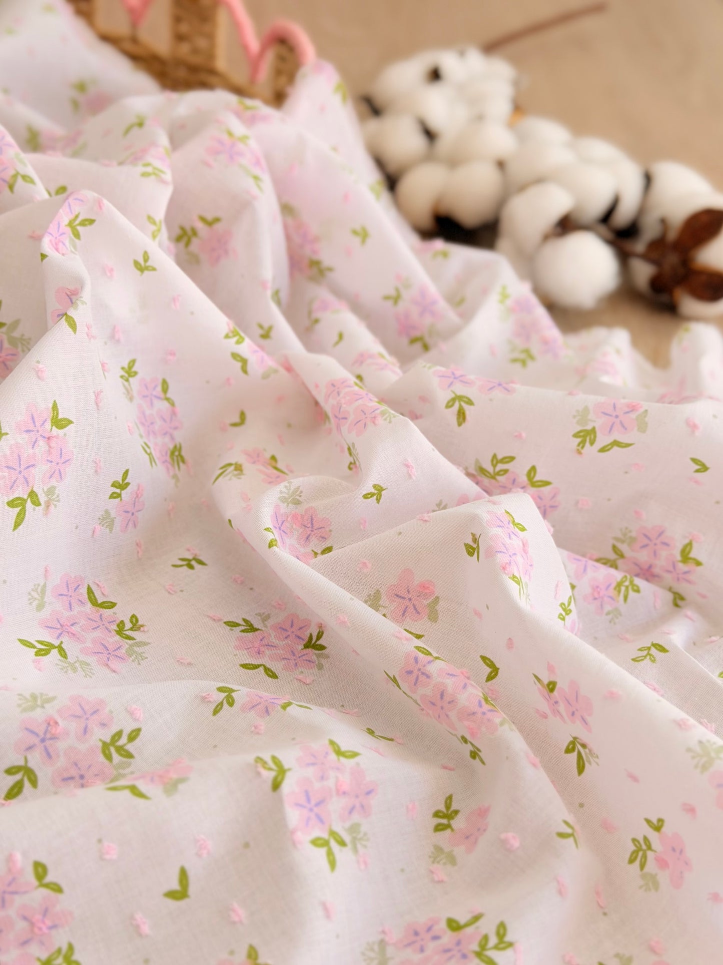 Printed Plumeti Cotton Pink Hydrangea