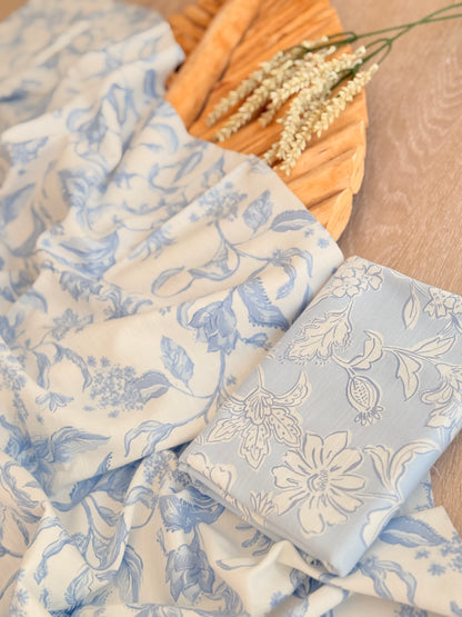 Printed Linen Slub Porcelain Garden