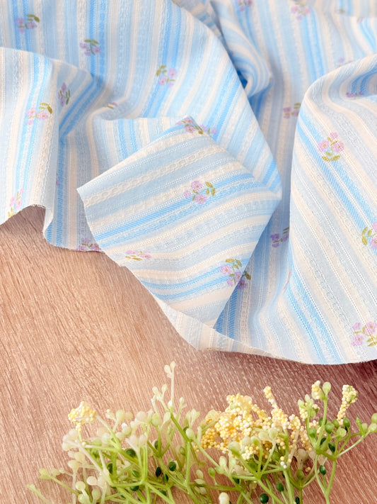 Embroidered Cotton Bluebell Stripe