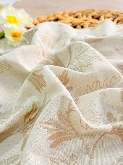 Embroidered Linen Beige Foliaire