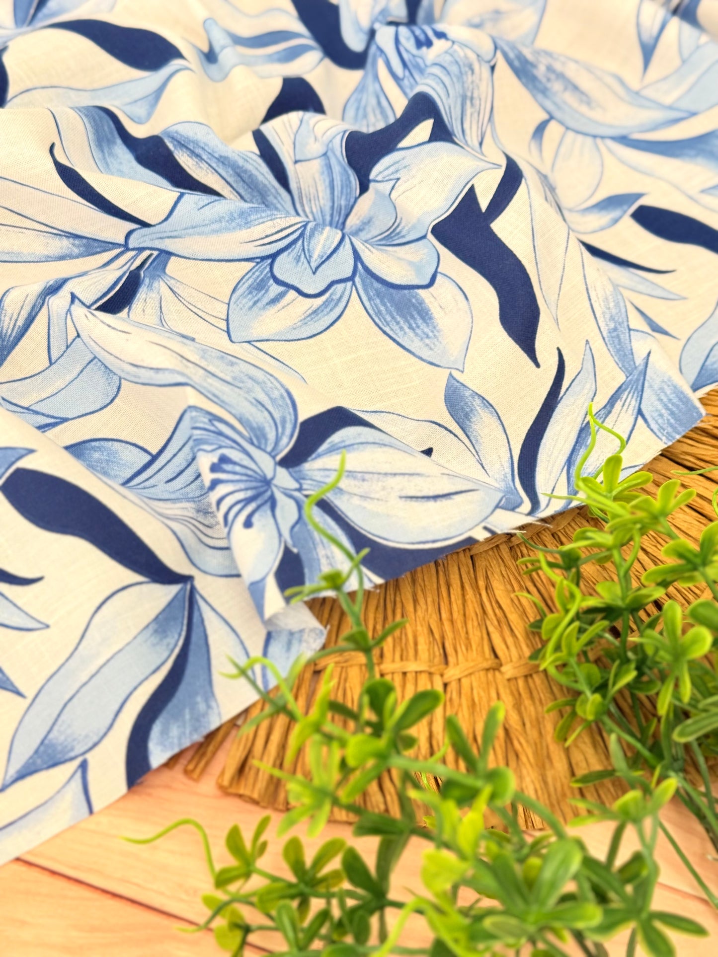 Printed Linen Indigo Garden
