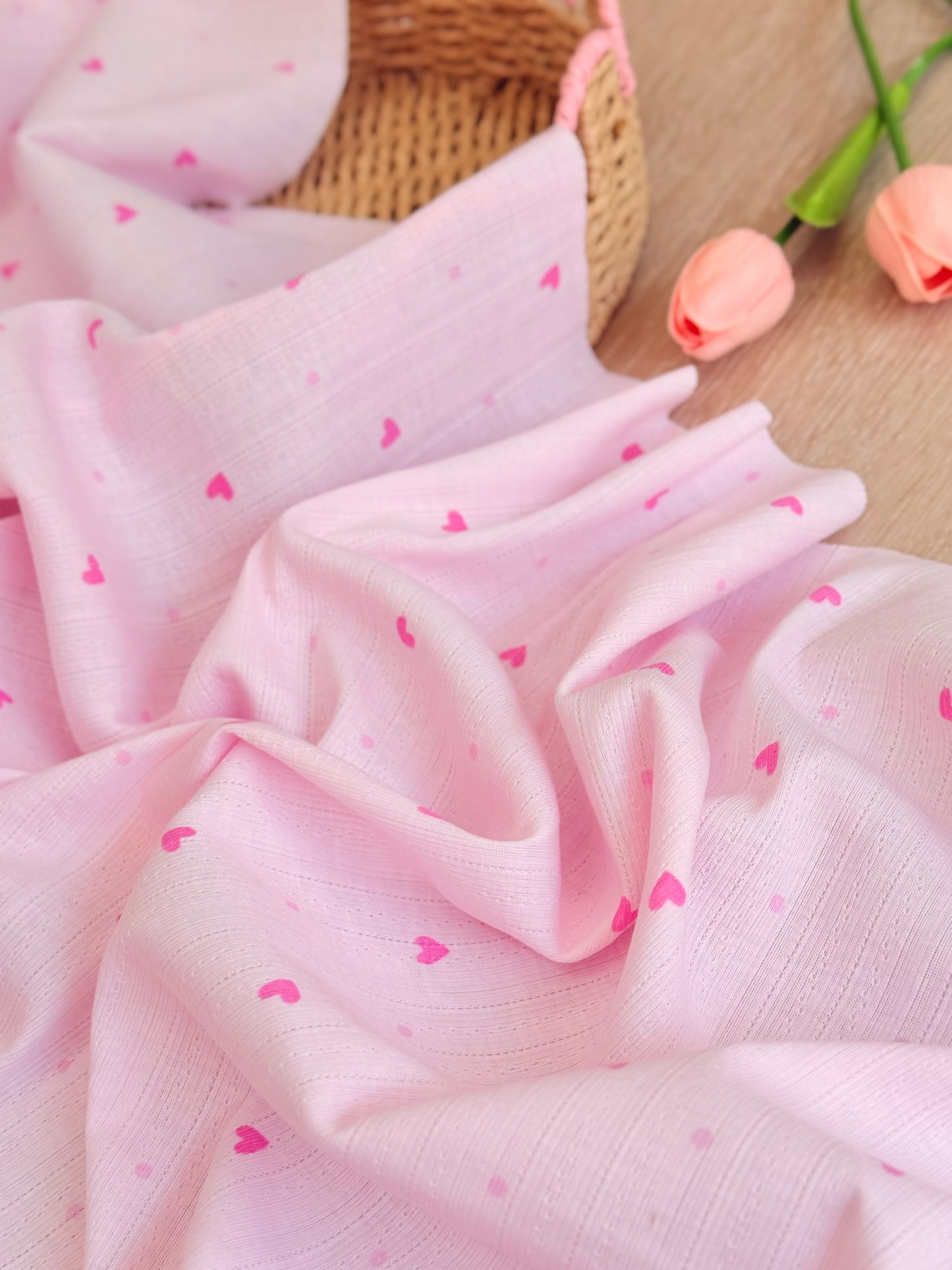 Printed Cotton Jersey Rosy Hearts