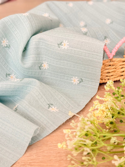 Embroidered Cotton Mint Daisy