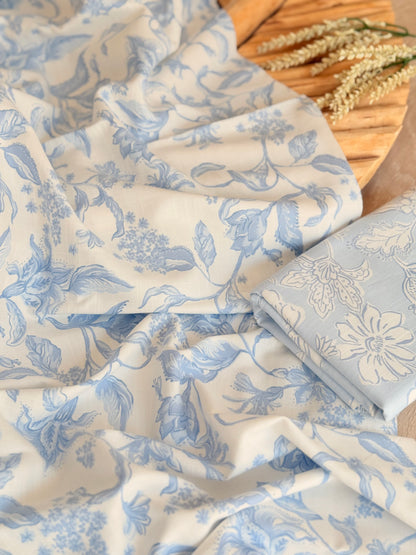 Printed Linen Slub Porcelain Garden