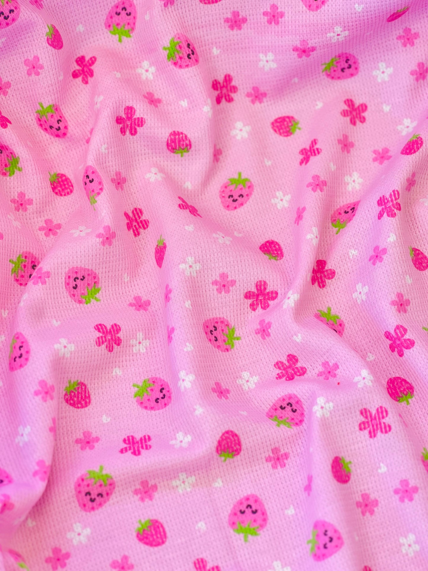 Printed Waffle Fabric Happy Strawberry