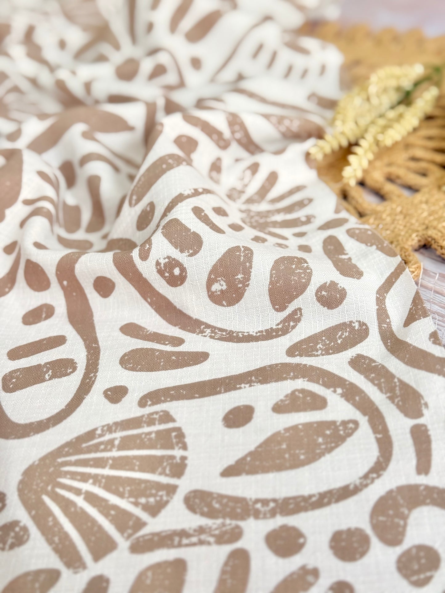 Printed Linen Slub Natural Shapes