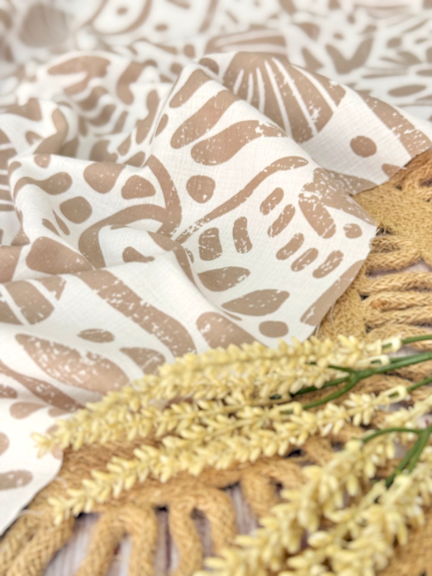 Printed Linen Slub Natural Shapes