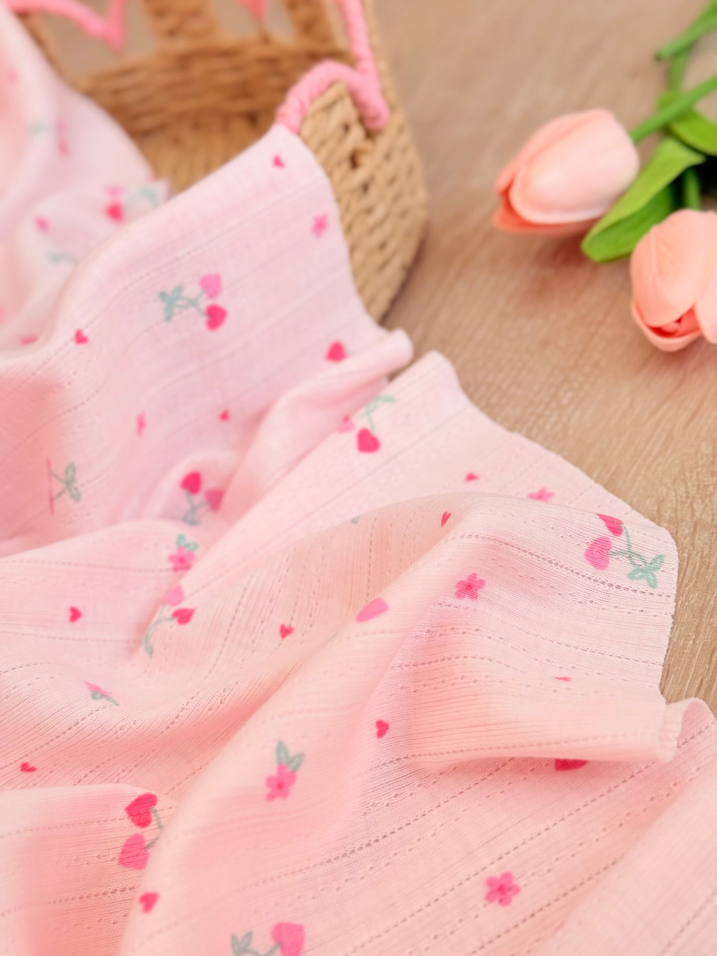 Printed Cotton Jersey Cherry Kisses