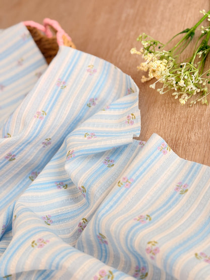 Embroidered Cotton Bluebell Stripe