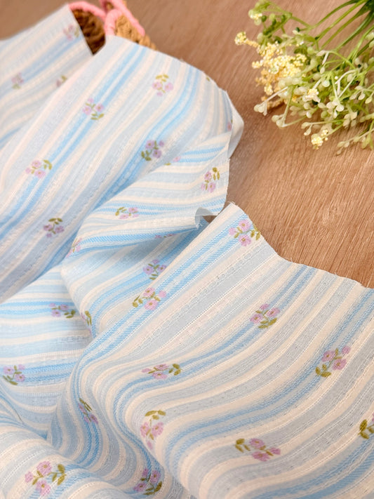 Embroidered Cotton Bluebell Stripe