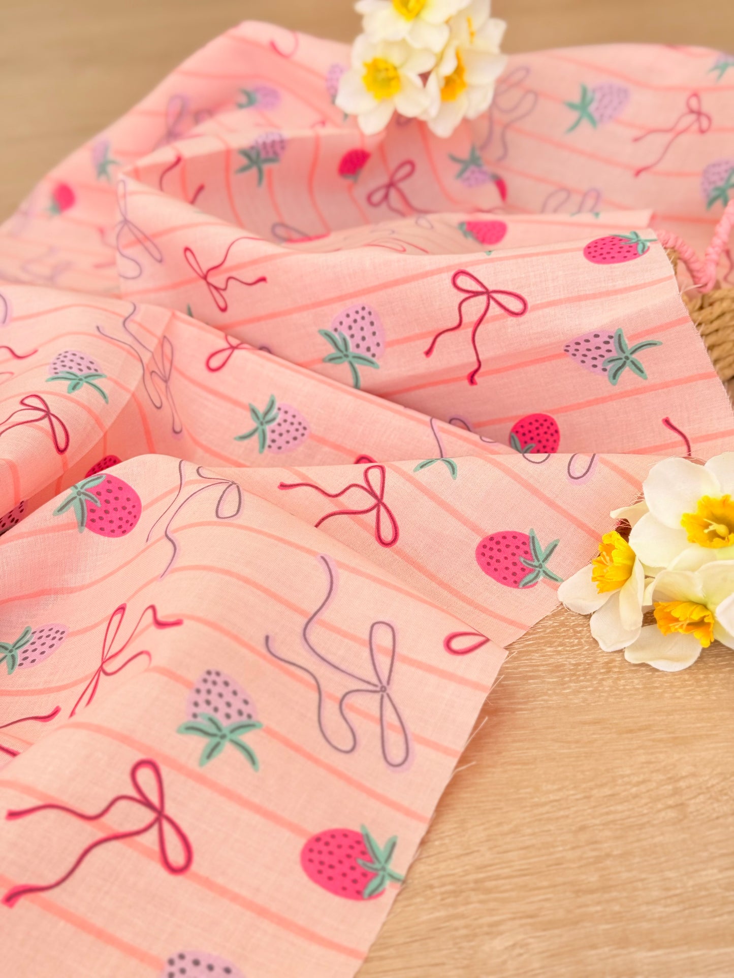 Printed Cotton Strawberry Ribbons