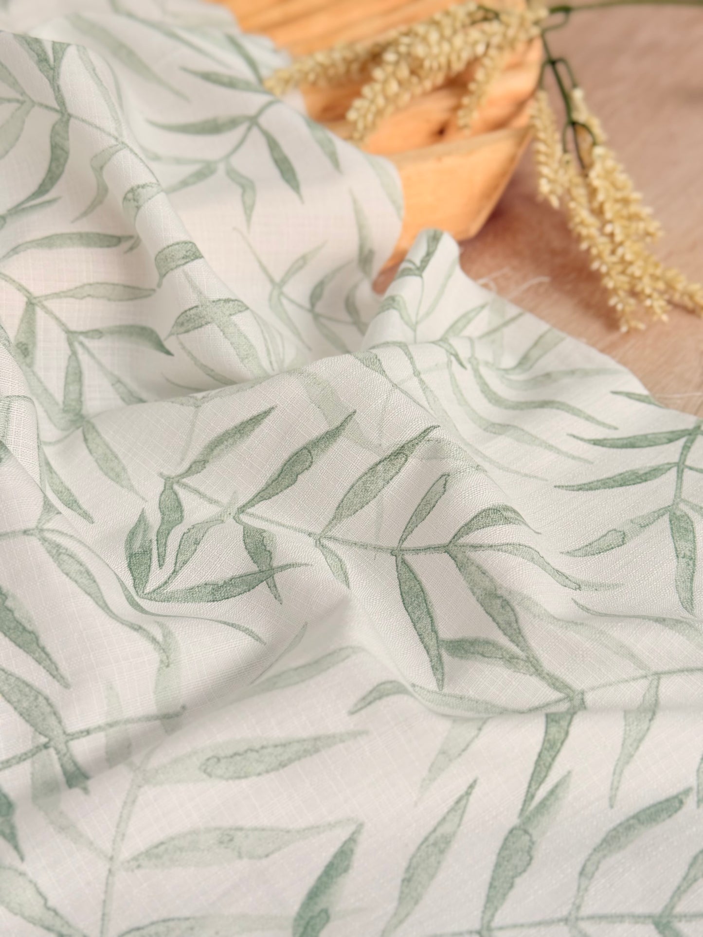 Printed Linen Slub Willow Leaves