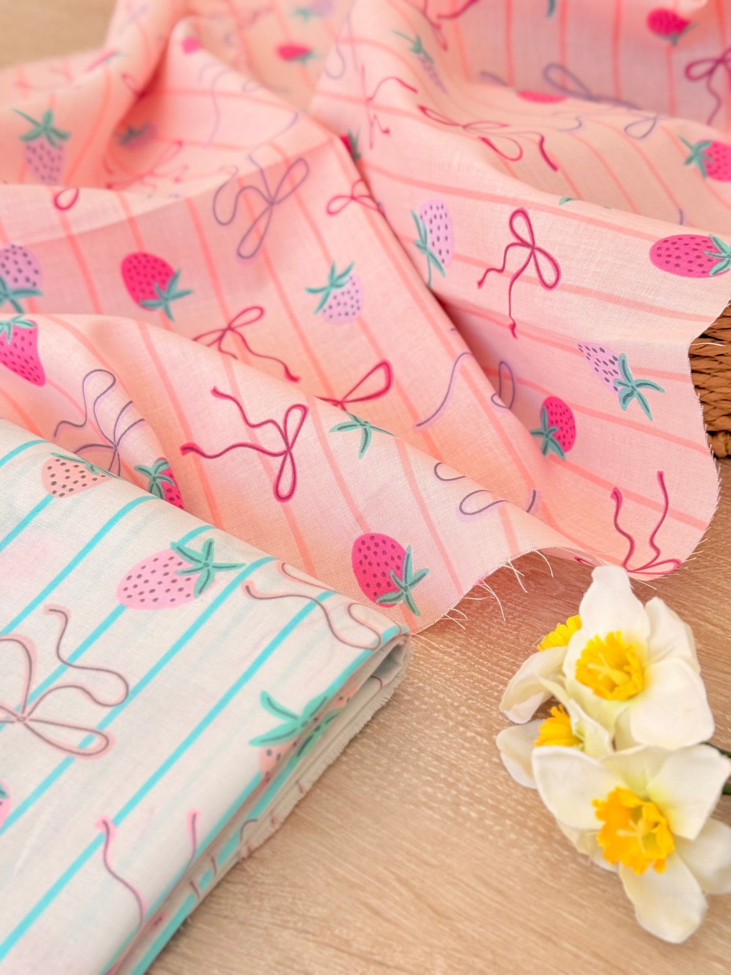 Printed Cotton Strawberry Ribbons