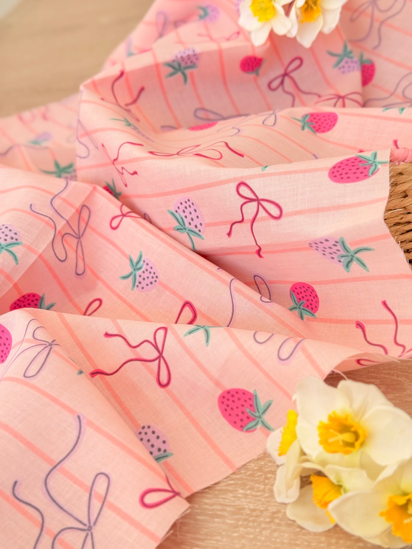 Printed Cotton Strawberry Ribbons
