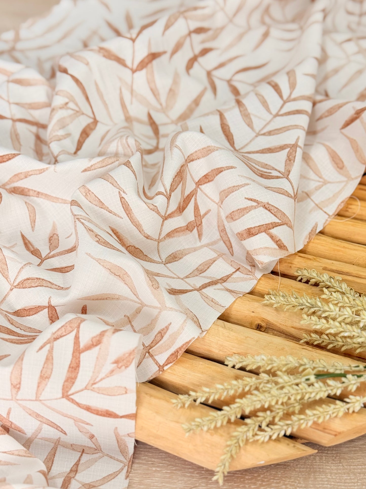 Printed Linen Slub Willow Leaves