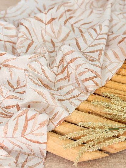 Printed Linen Slub Willow Leaves