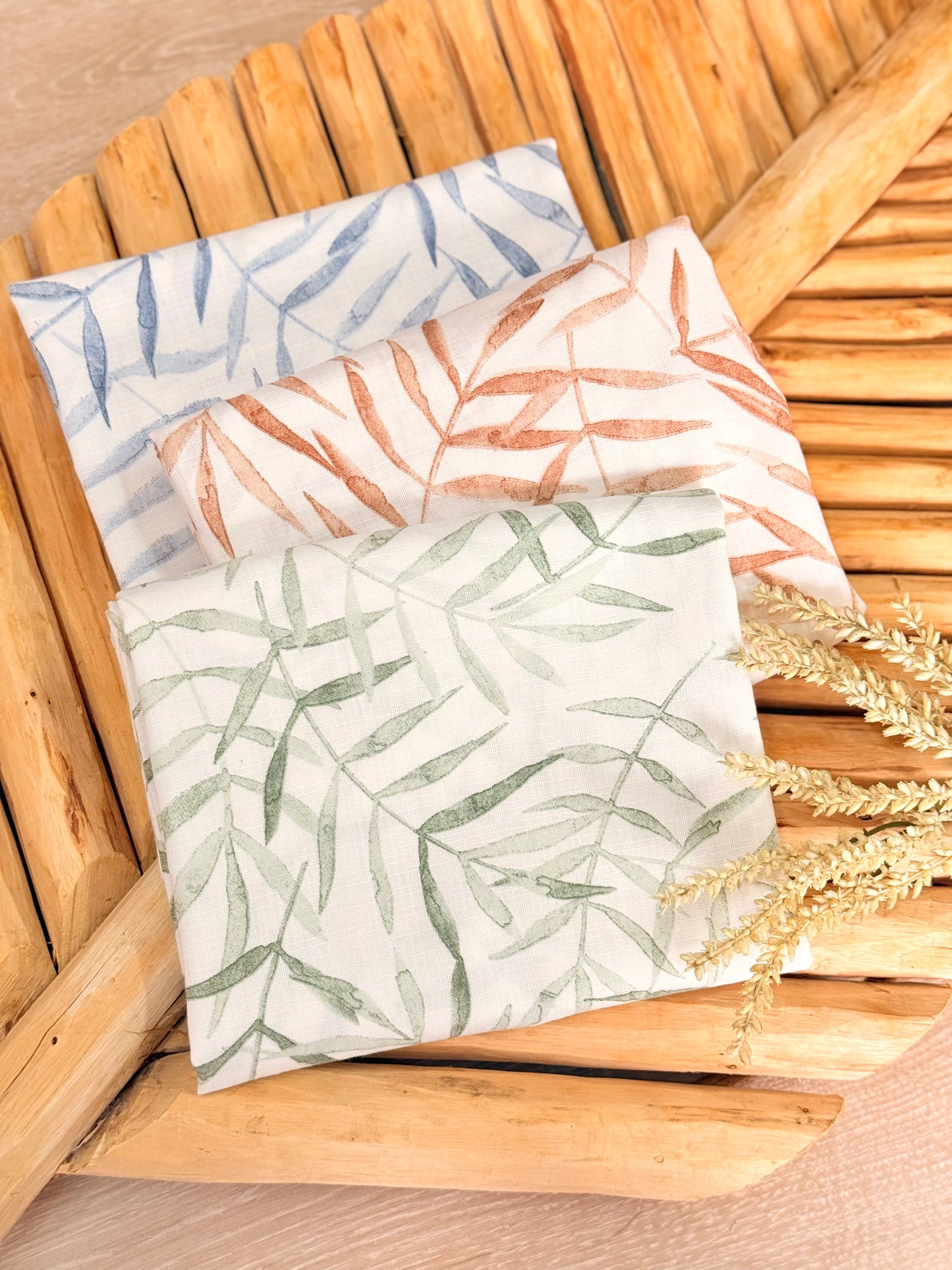 Printed Linen Slub Willow Leaves