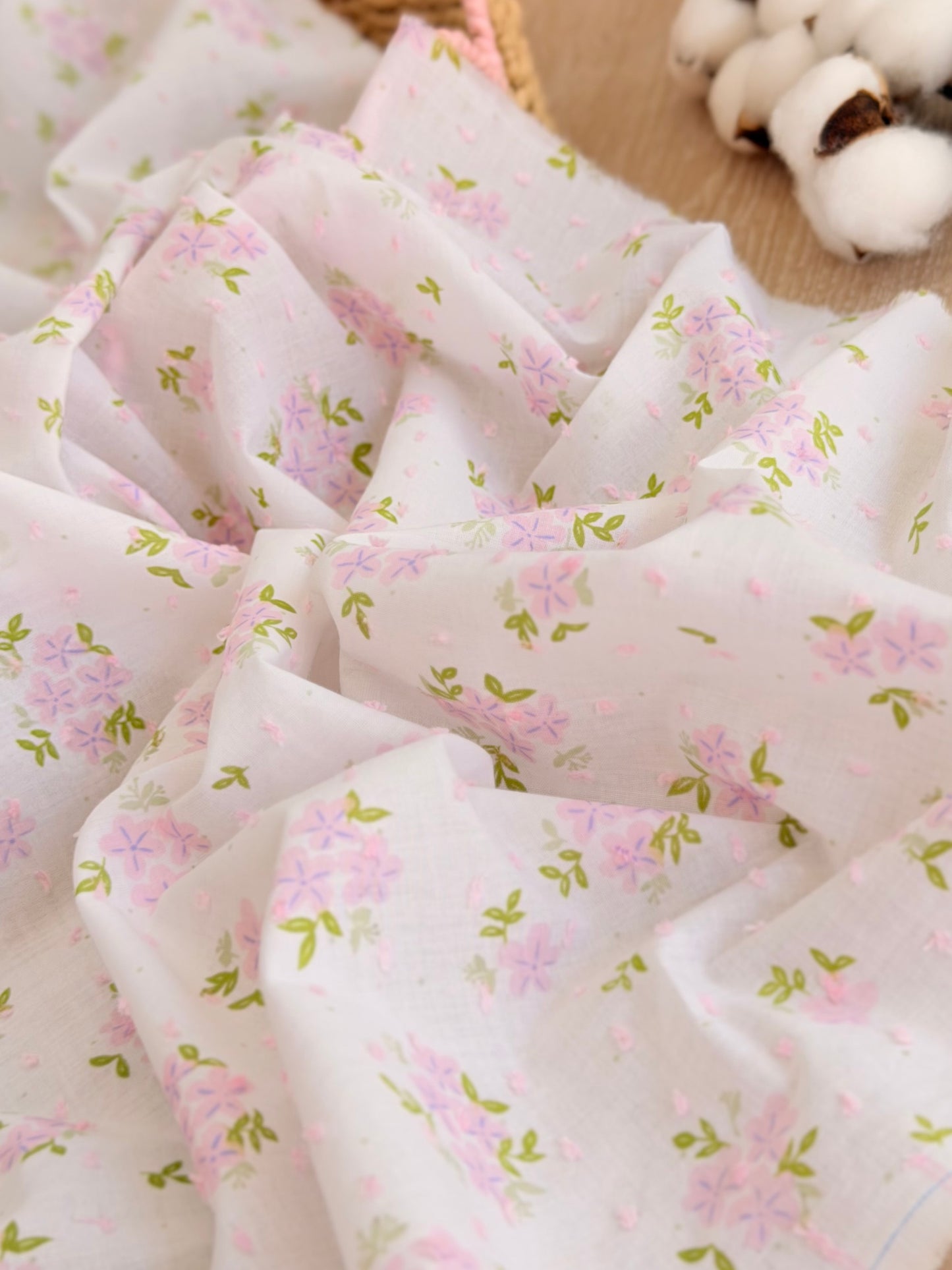 Printed Plumeti Cotton Pink Hydrangea