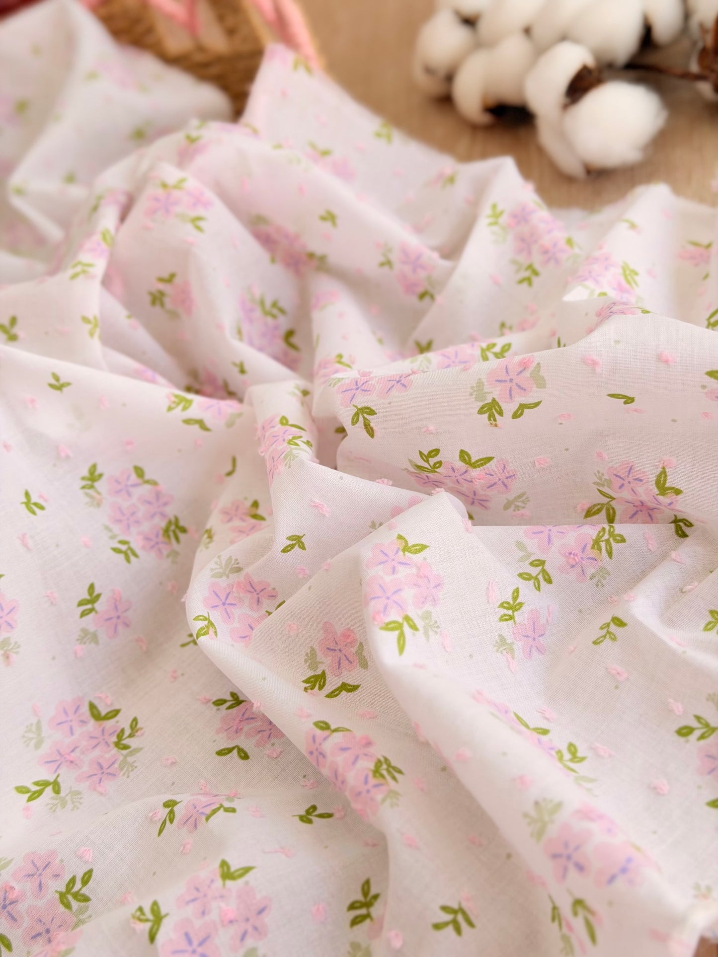 Printed Plumeti Cotton Pink Hydrangea