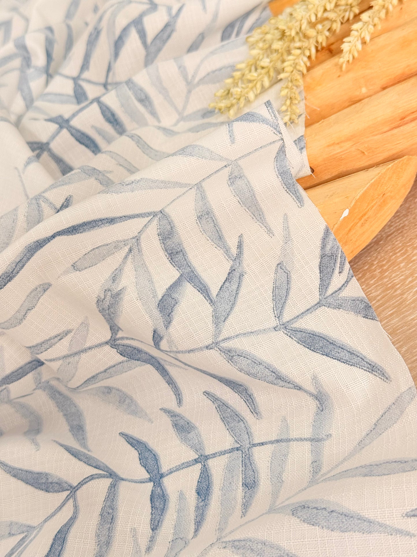 Printed Linen Slub Willow Leaves
