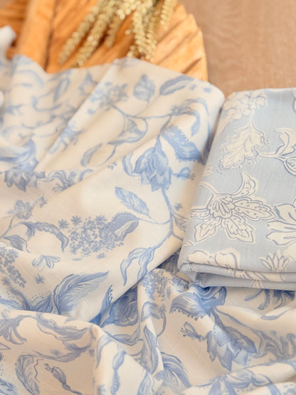 Printed Linen Slub Porcelain Garden