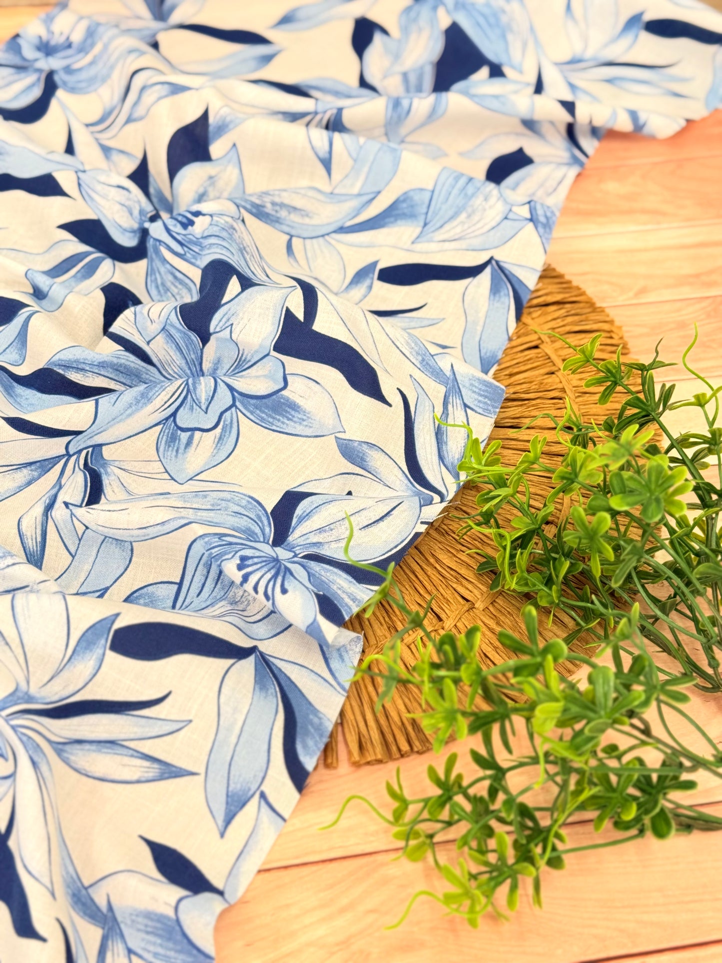 Printed Linen Indigo Garden
