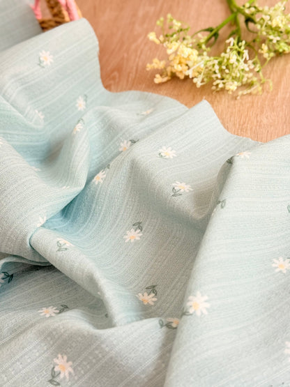 Embroidered Cotton Mint Daisy