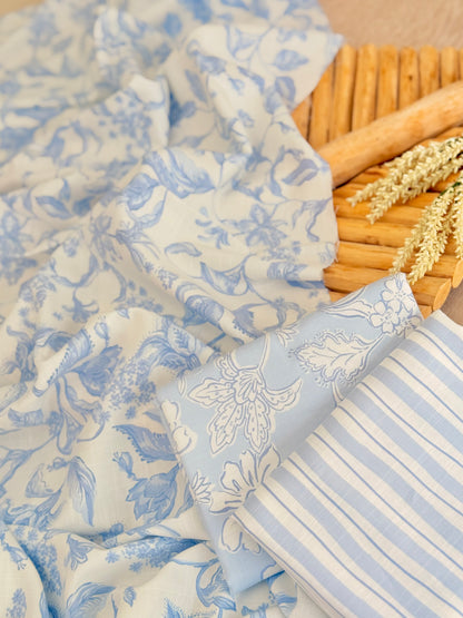 Printed Linen Slub Porcelain Garden